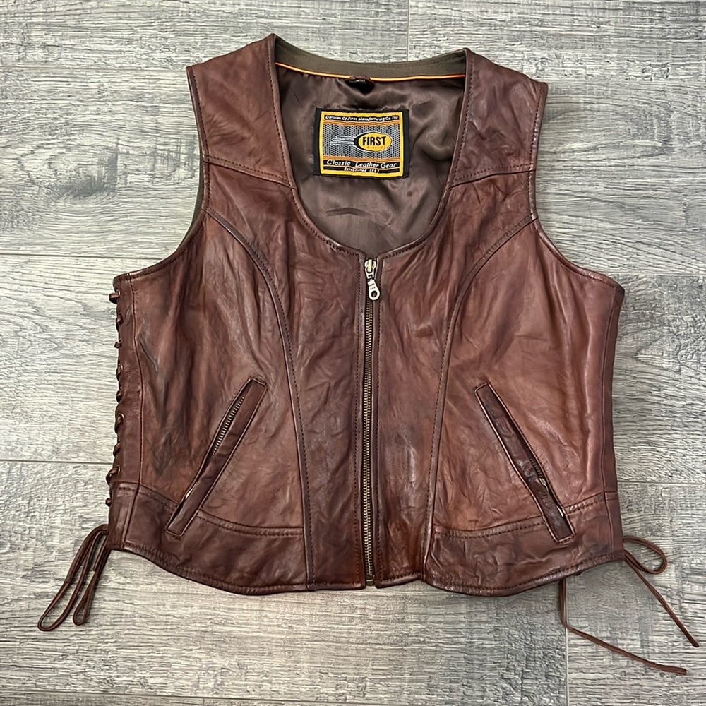 First Classics brown leather vest / riding vest 🏍️